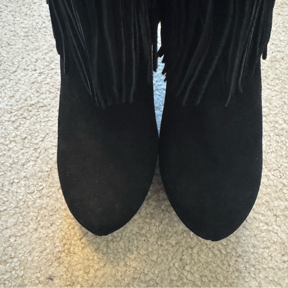 NWOT Mojo Moxy Genuine Leather Fringe Stiletto Boots - Picture 2 of 6